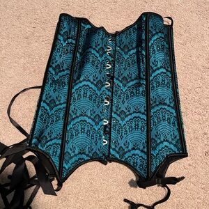 Adore Black and Teal Lace Corset